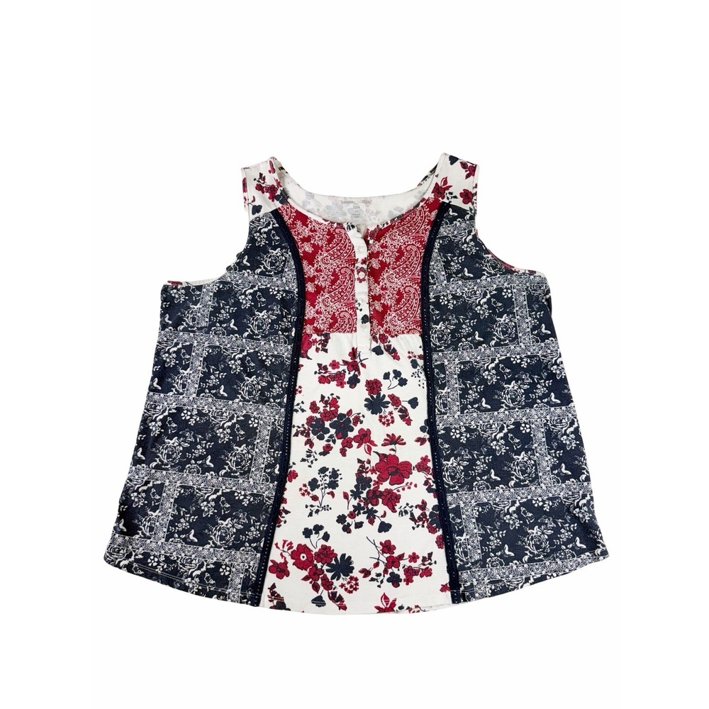 Woman Within Patchwork Tank Top Womens 1X 22/24 Floral Paisley Sleeveless Boho